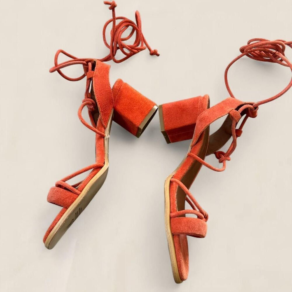 Alohas lace up strappy Sophie suede orange sandals | size 6 - Picture 4 of 8